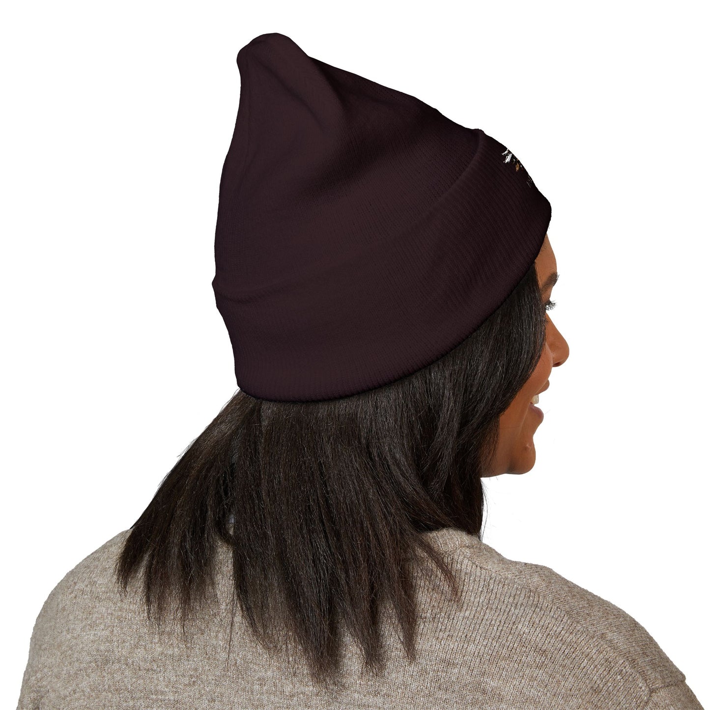 Faith Over Fear Winged Embroidered Feather Antler Beanie