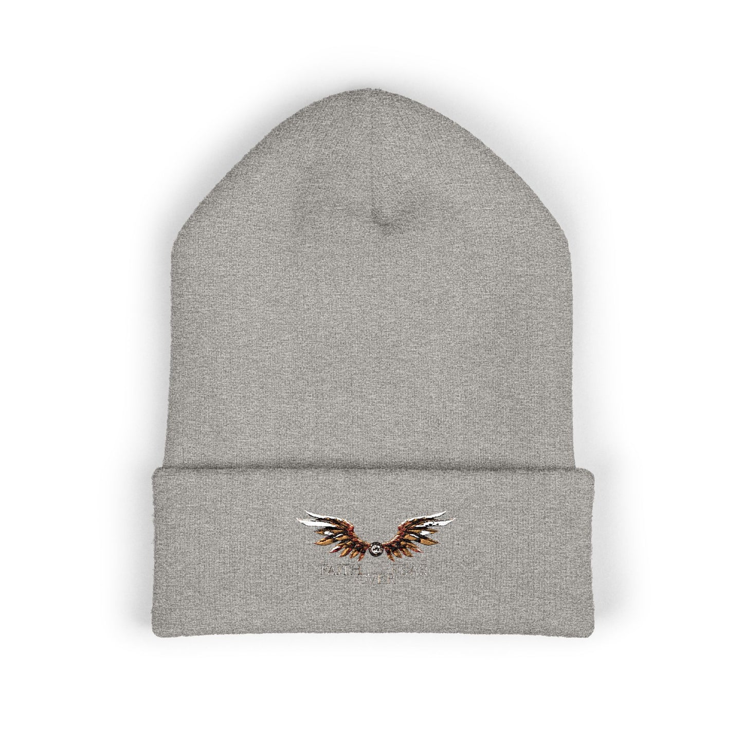 Faith Over Fear Winged Embroidered Feather Antler Beanie