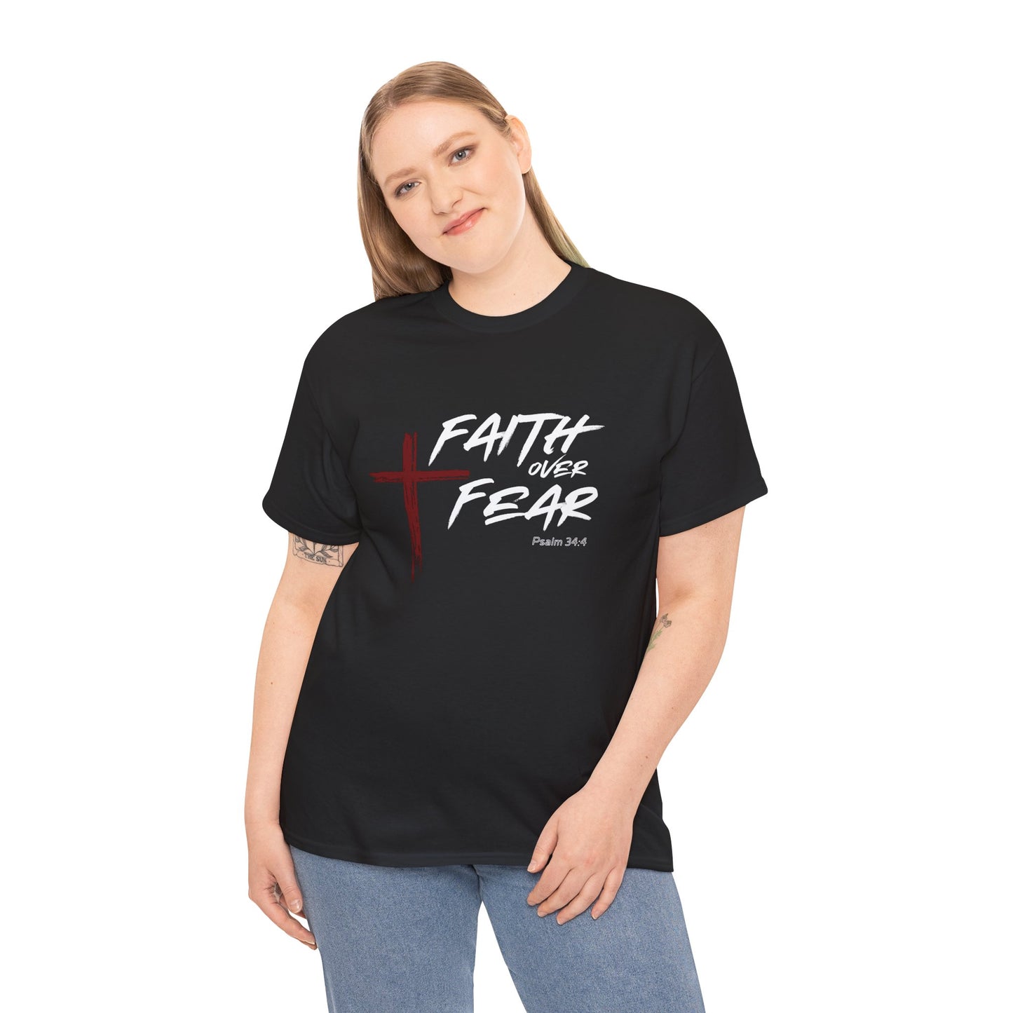 Faith Over Fear Psalm: 34:4 Unisex Heavy Cotton Tee