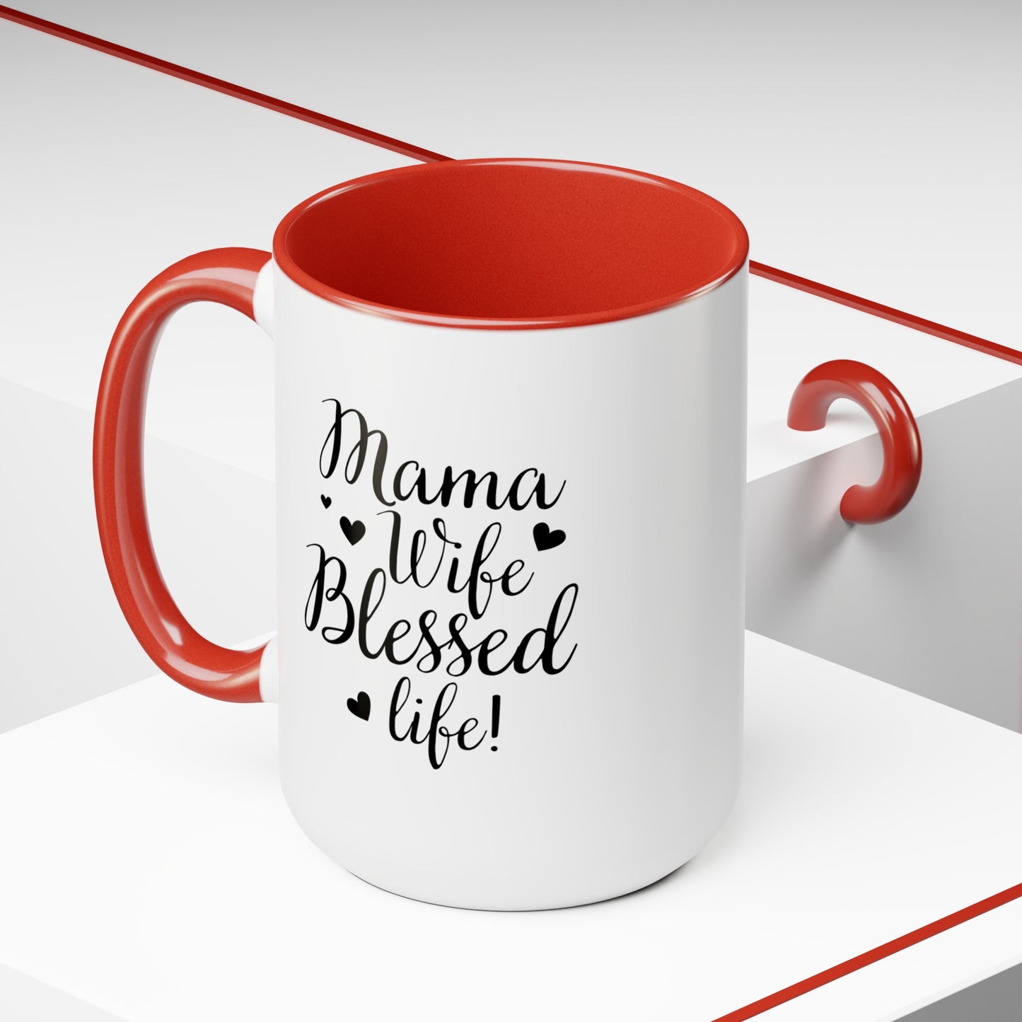 Mama, Wife, Blessed Life - Two-Tone Coffee Mugs, 15oz