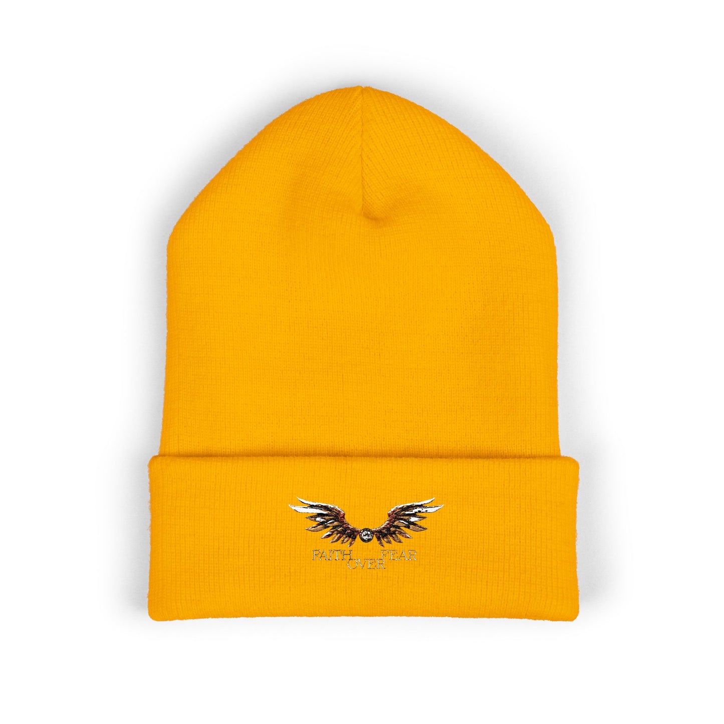 Faith Over Fear Winged Embroidered Feather Antler Beanie