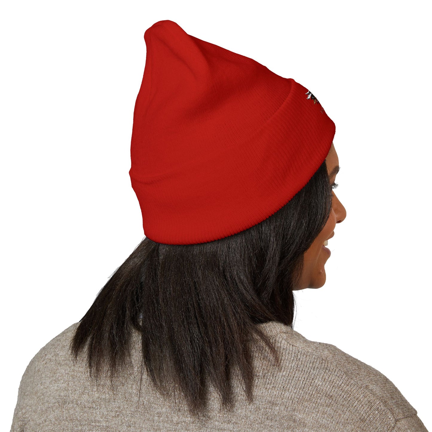 Faith Over Fear Winged Embroidered Feather Antler Beanie