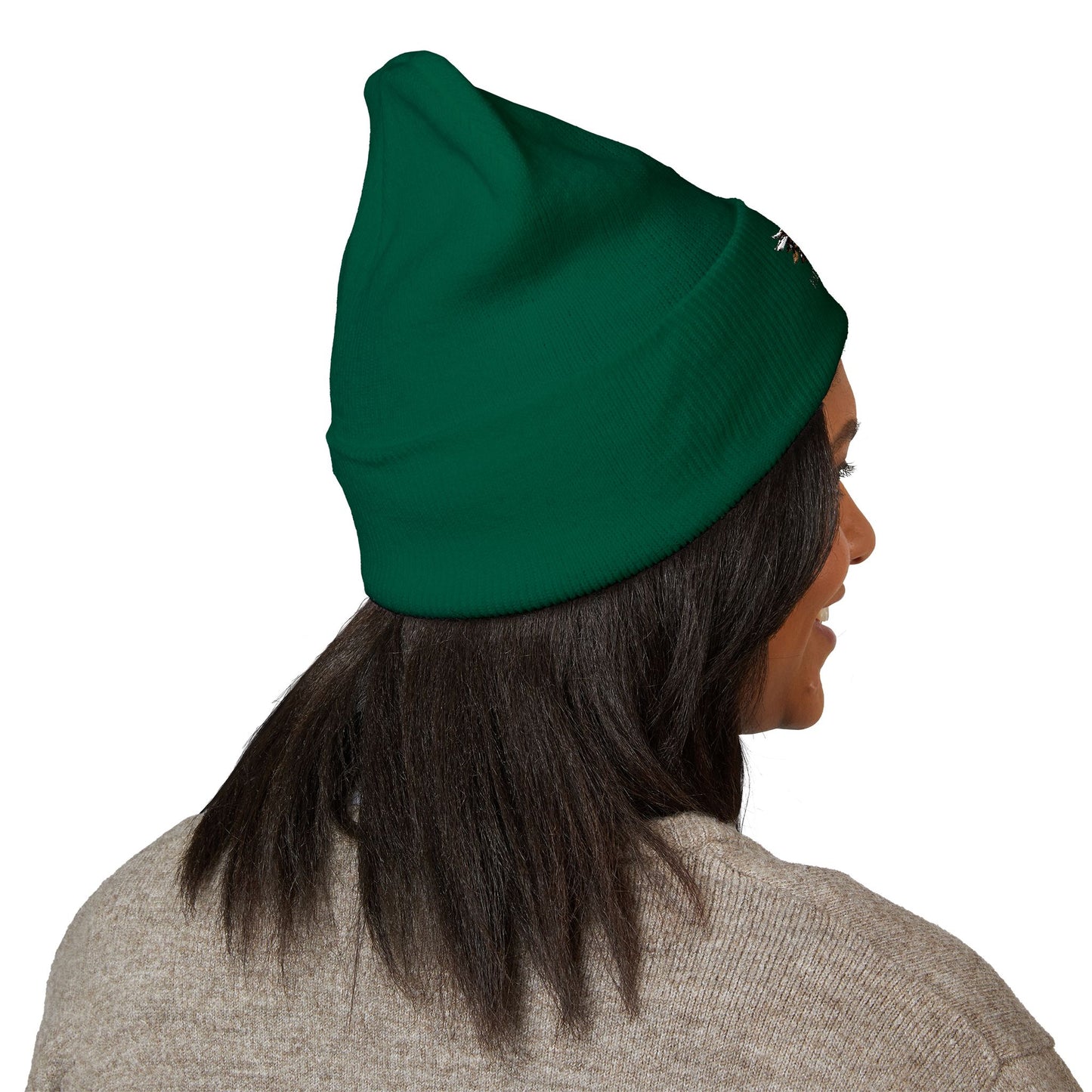 Faith Over Fear Winged Embroidered Feather Antler Beanie