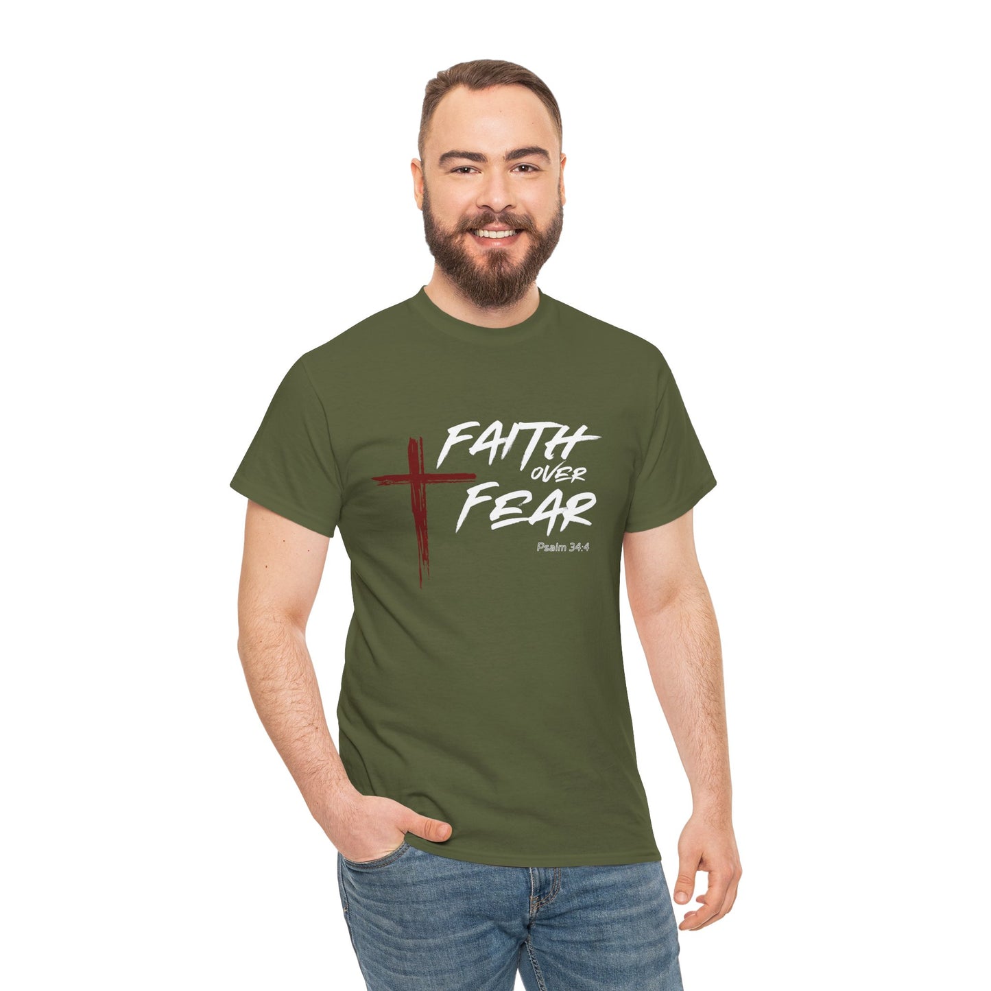 Faith Over Fear Psalm: 34:4 Unisex Heavy Cotton Tee