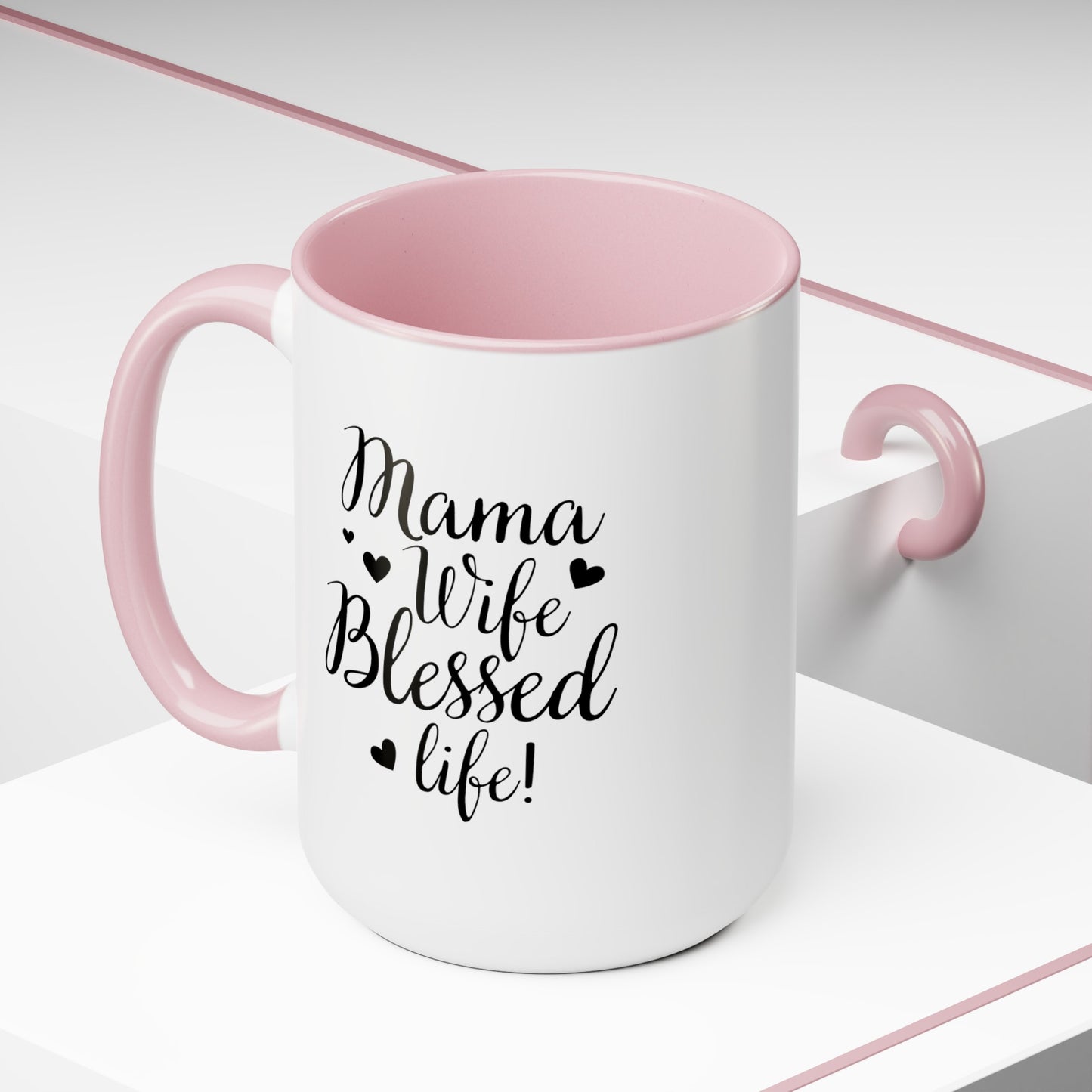 Mama, Wife, Blessed Life - Two-Tone Coffee Mugs, 15oz