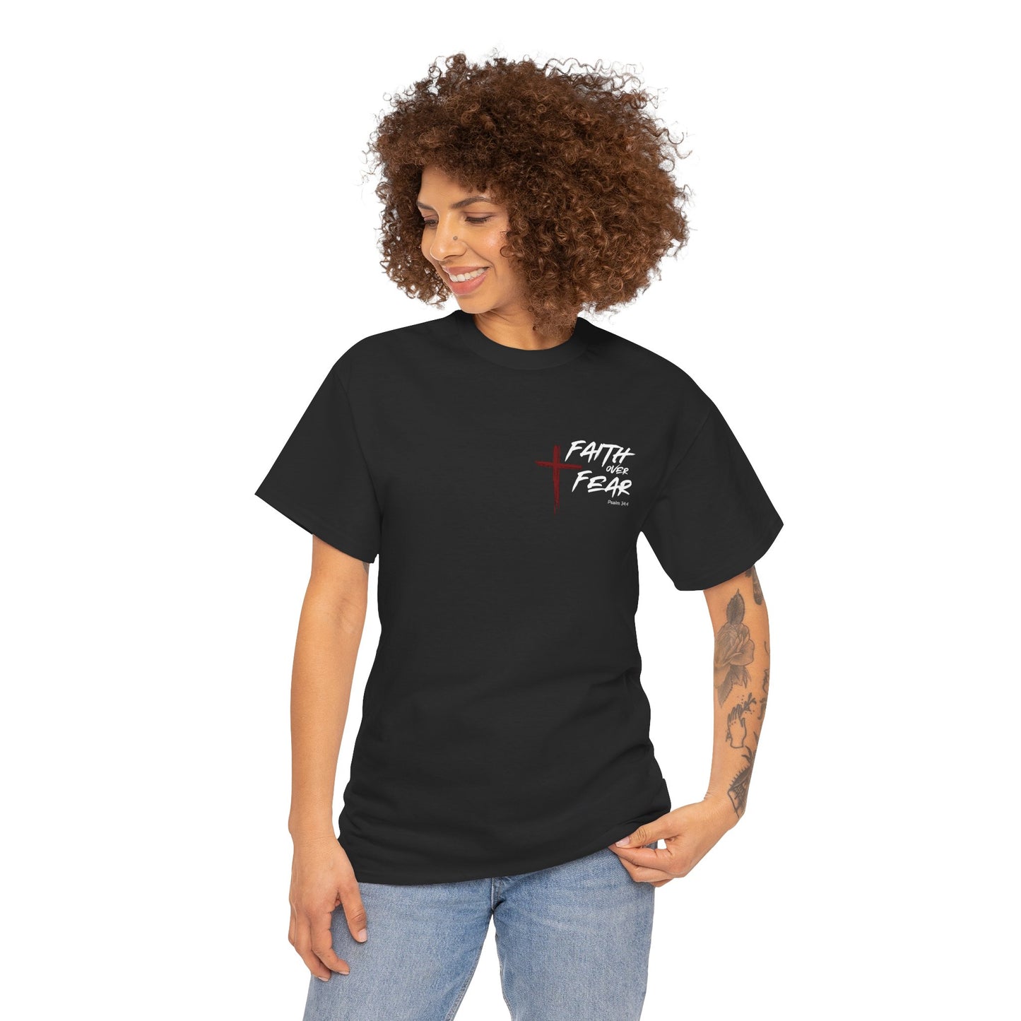 Faith Over Fear Psalm: 34:4 Unisex Heavy Cotton Tee