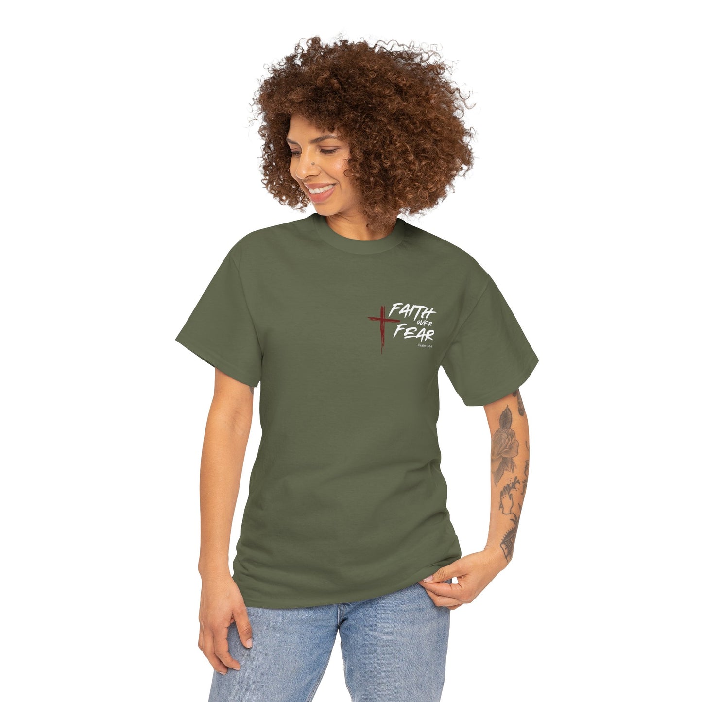 Faith Over Fear Psalm: 34:4 Unisex Heavy Cotton Tee