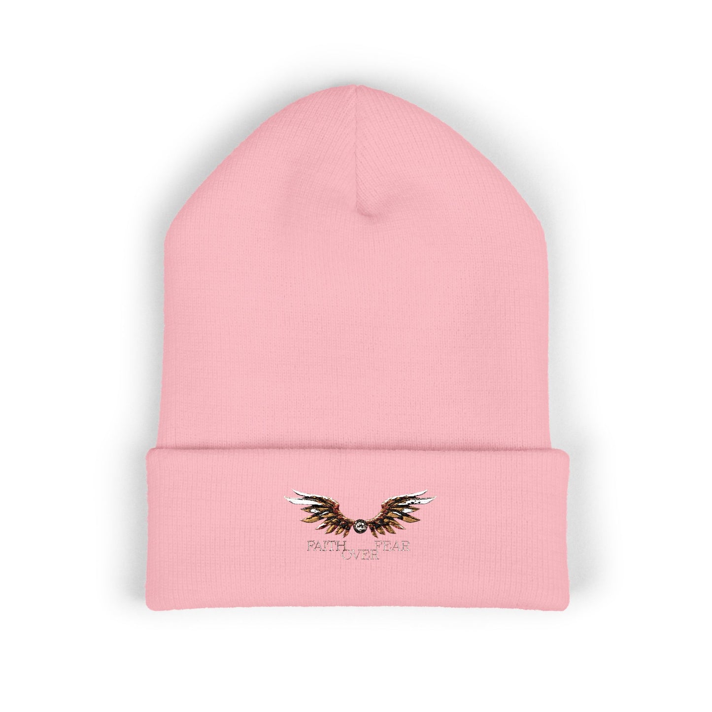 Faith Over Fear Winged Embroidered Feather Antler Beanie