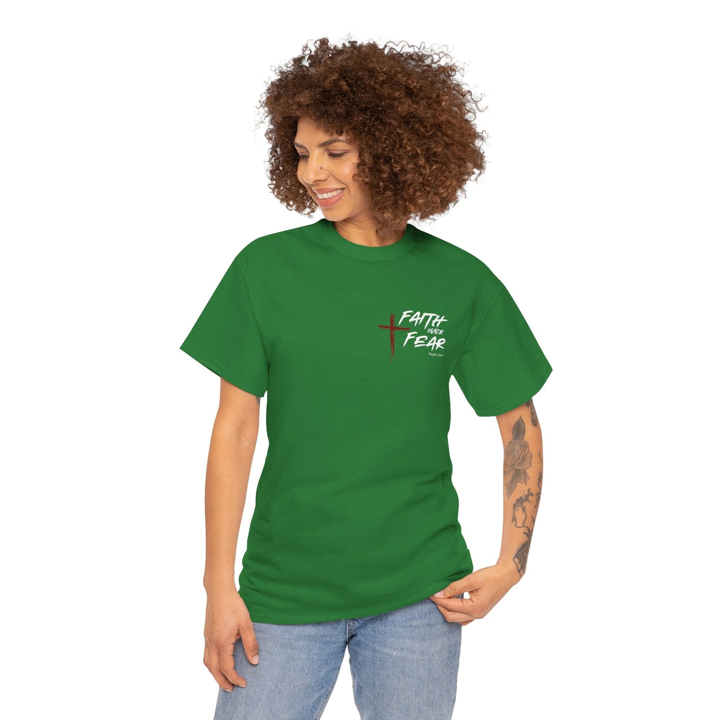 Faith Over Fear Psalm: 34:4 Unisex Heavy Cotton Tee