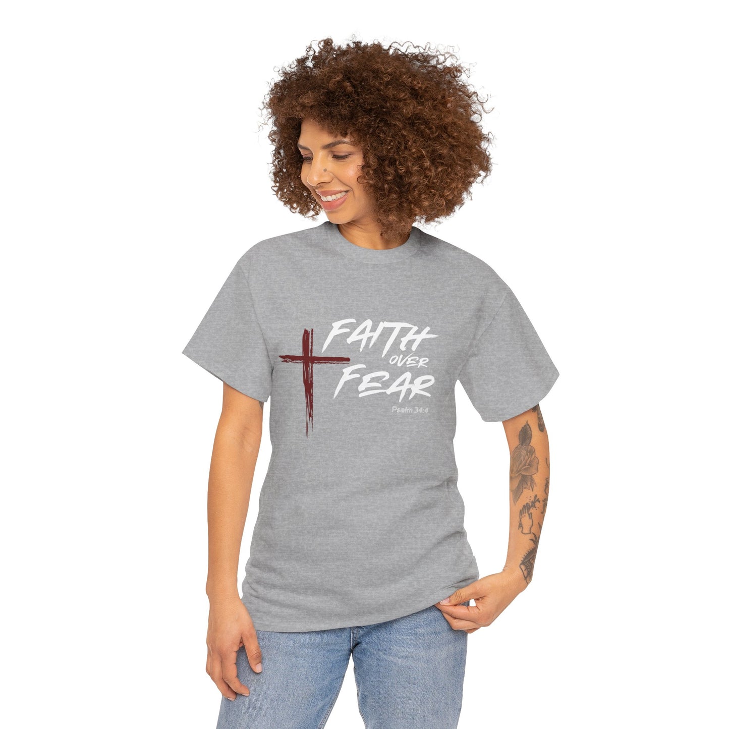 Faith Over Fear Psalm: 34:4 Unisex Heavy Cotton Tee