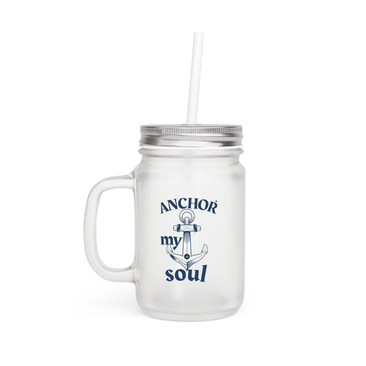 Hebrews 6:19 Anchor My Soul Mason Jar with Straw