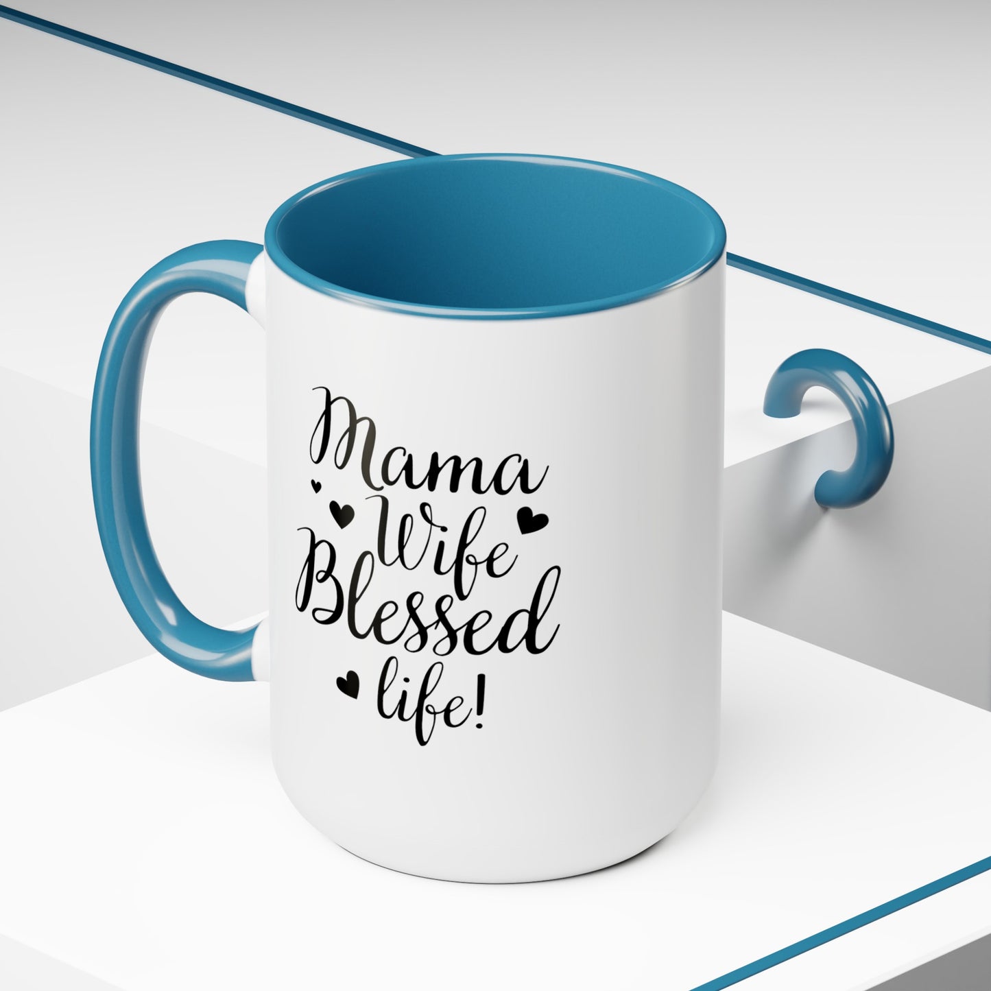 Mama, Wife, Blessed Life - Two-Tone Coffee Mugs, 15oz