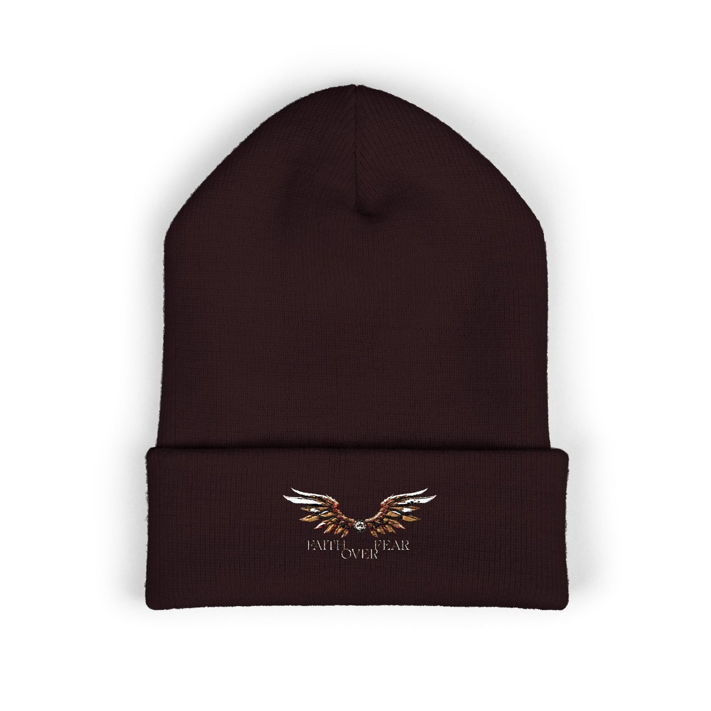 Faith Over Fear Winged Embroidered Feather Antler Beanie