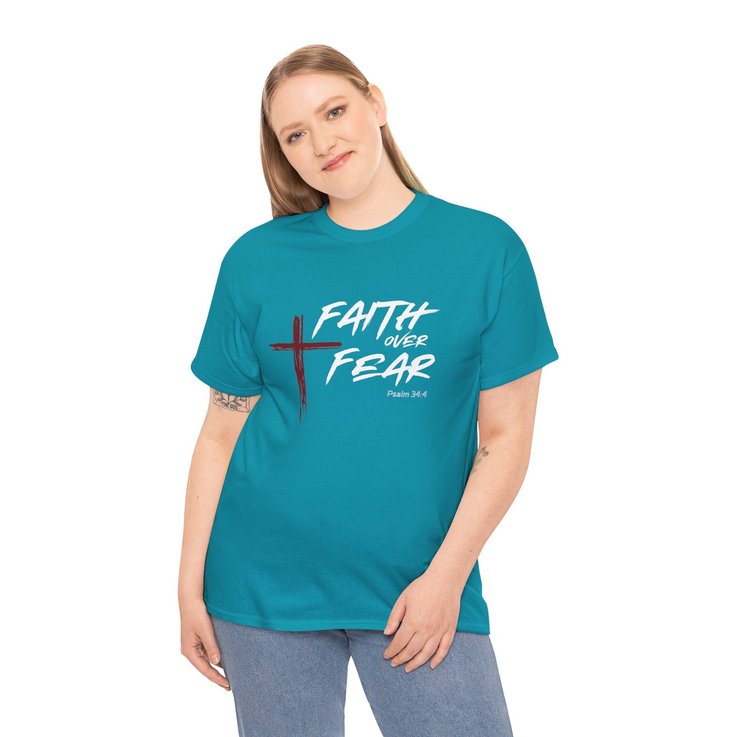 Faith Over Fear Psalm: 34:4 Unisex Heavy Cotton Tee