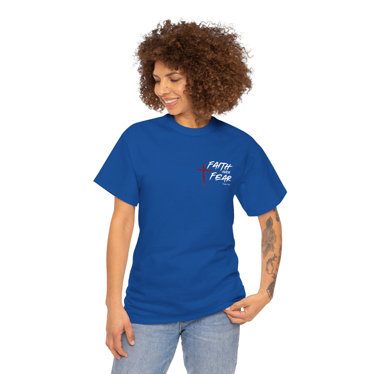 Faith Over Fear Psalm: 34:4 Unisex Heavy Cotton Tee