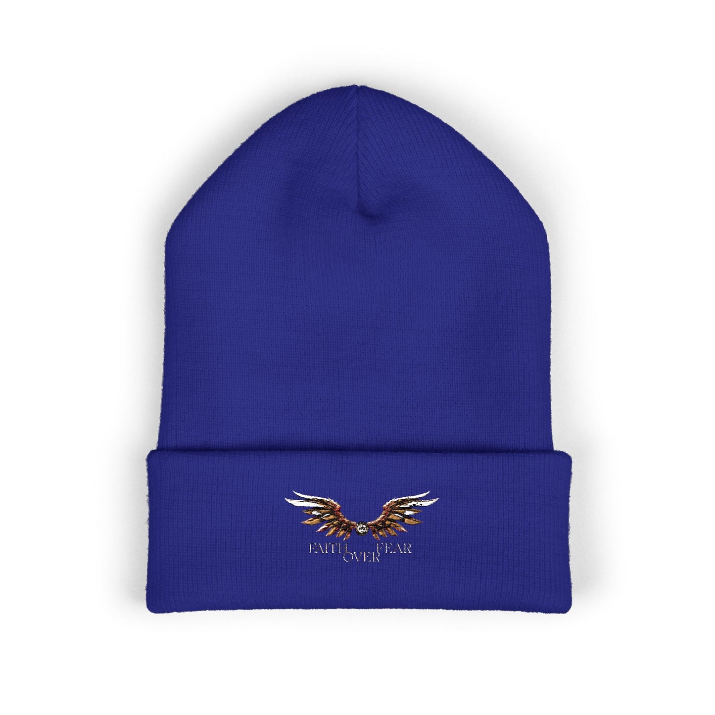 Faith Over Fear Winged Embroidered Feather Antler Beanie