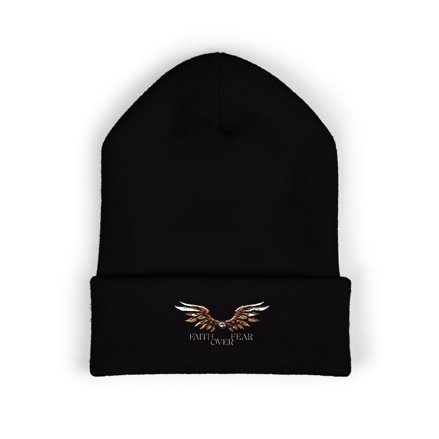 Faith Over Fear Winged Embroidered Feather Antler Beanie