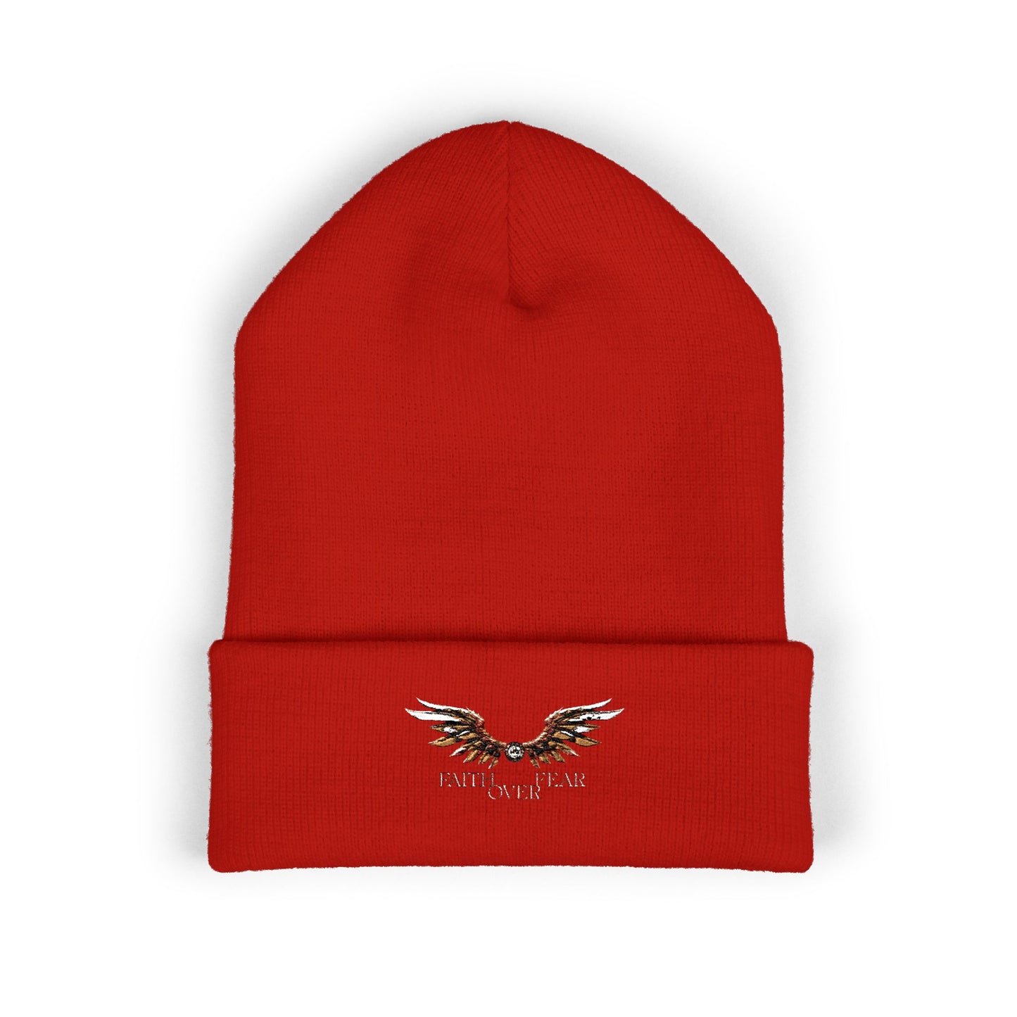 Faith Over Fear Winged Embroidered Feather Antler Beanie