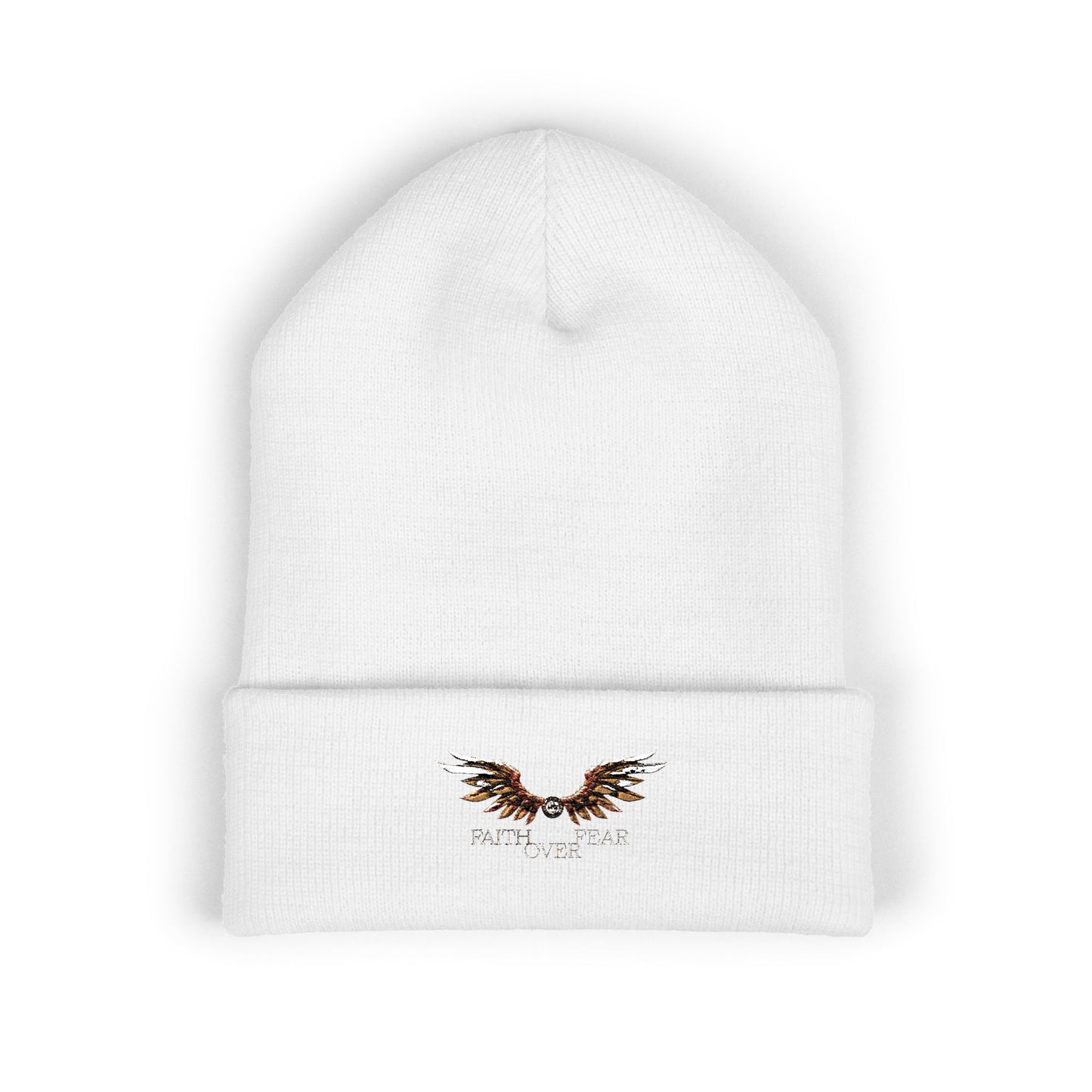 Faith Over Fear Winged Embroidered Feather Antler Beanie
