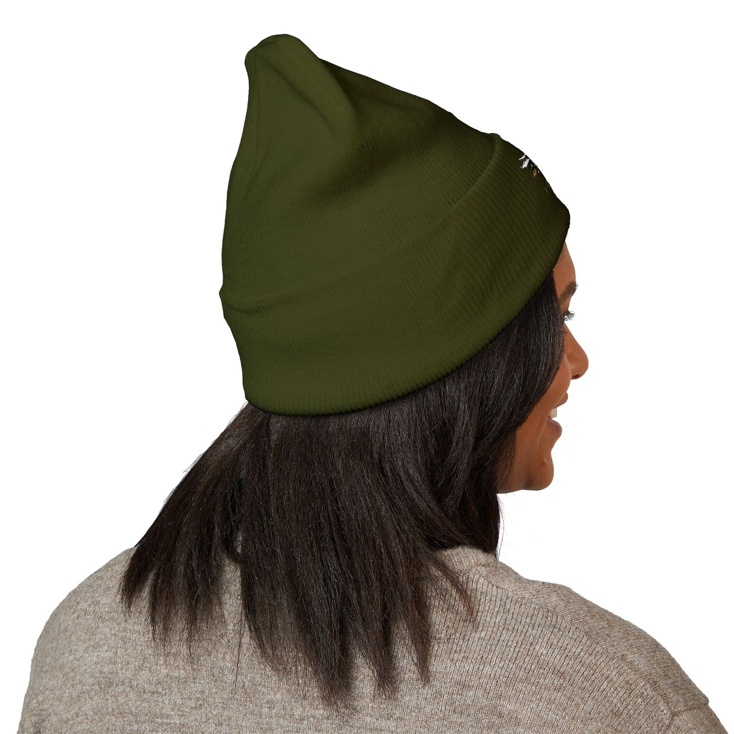 Faith Over Fear Winged Embroidered Feather Antler Beanie