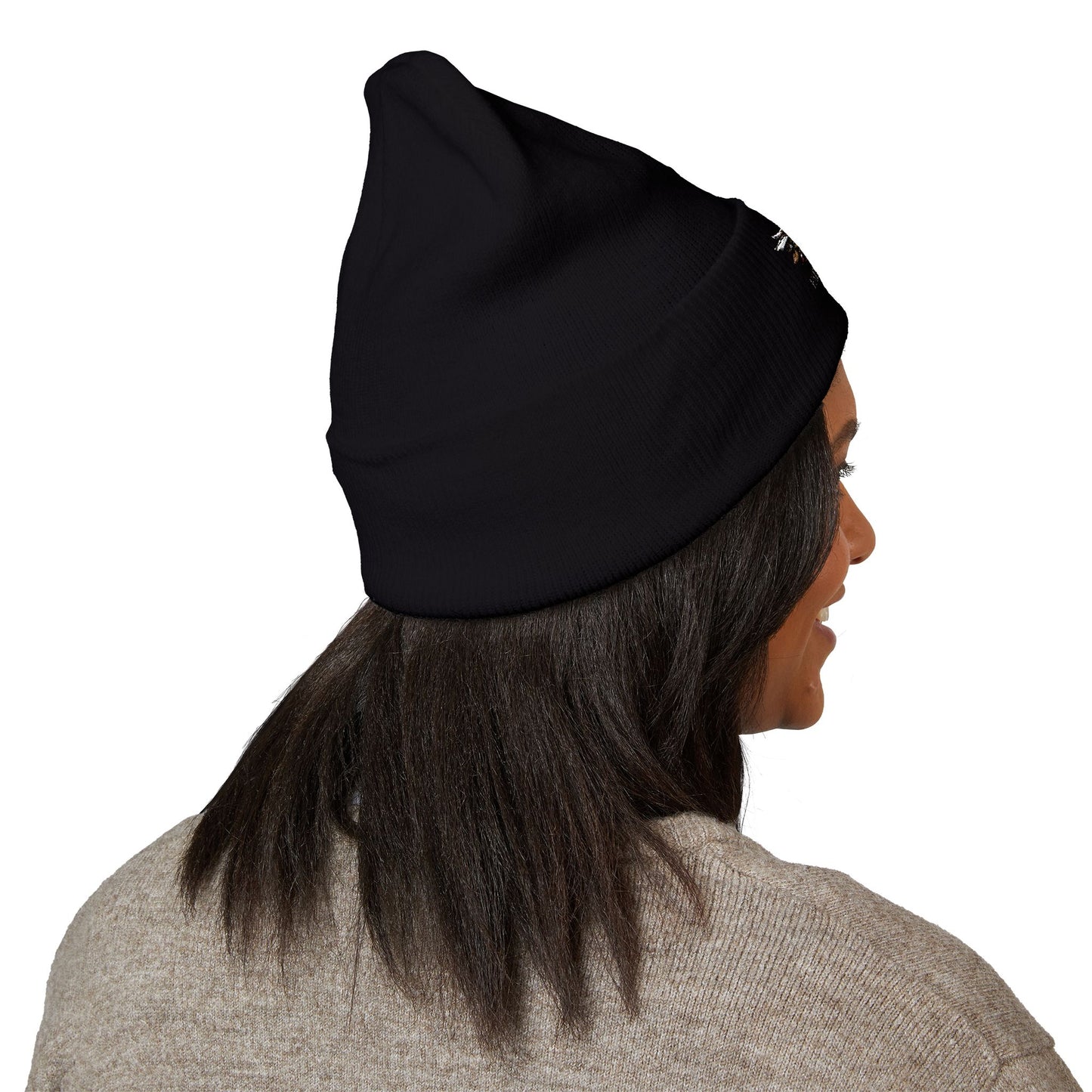Faith Over Fear Winged Embroidered Feather Antler Beanie