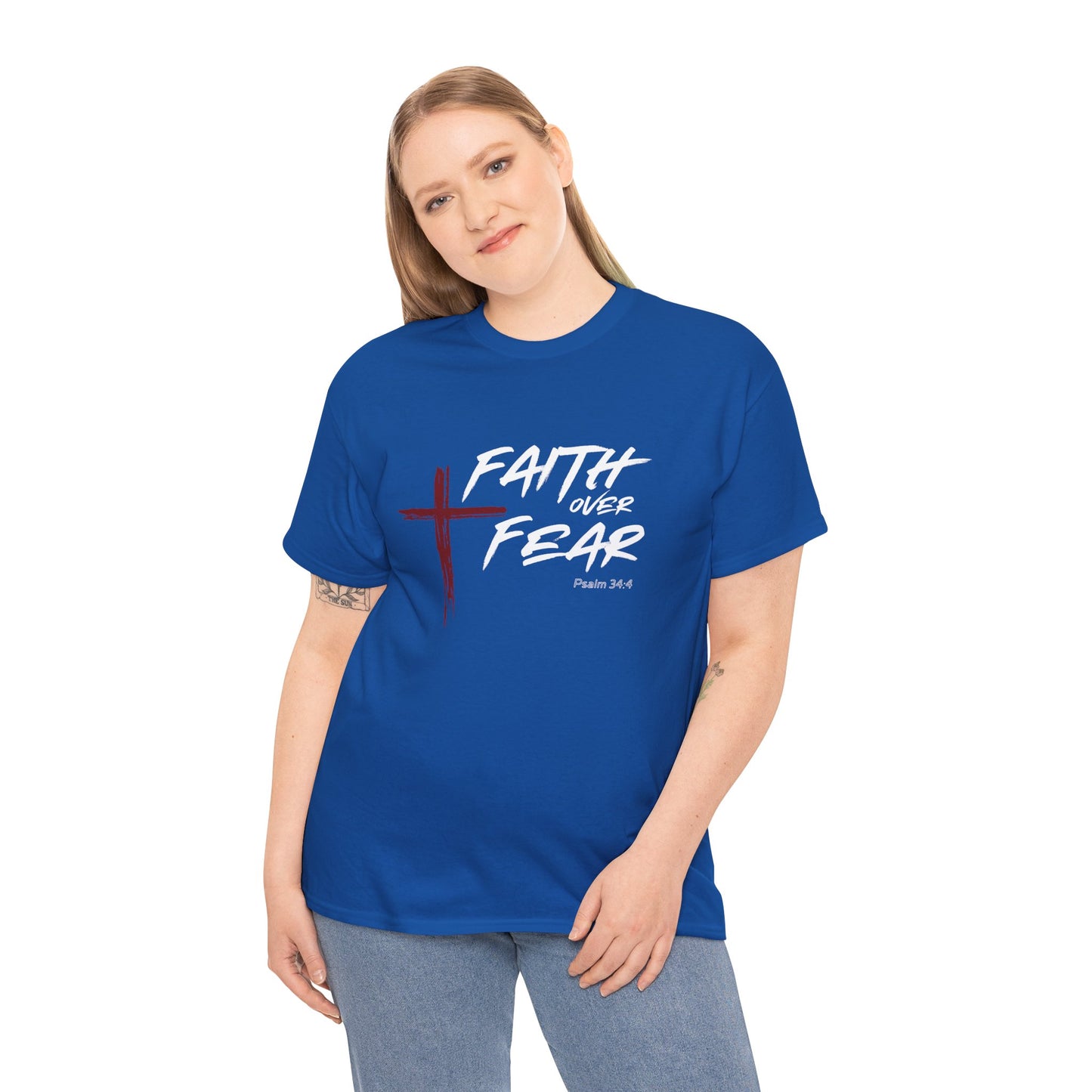 Faith Over Fear Psalm: 34:4 Unisex Heavy Cotton Tee