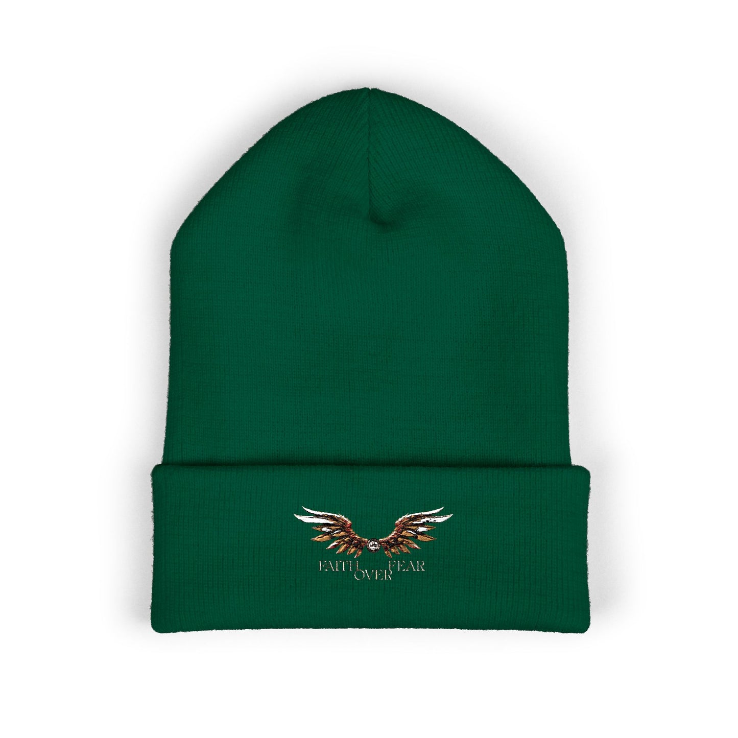 Faith Over Fear Winged Embroidered Feather Antler Beanie