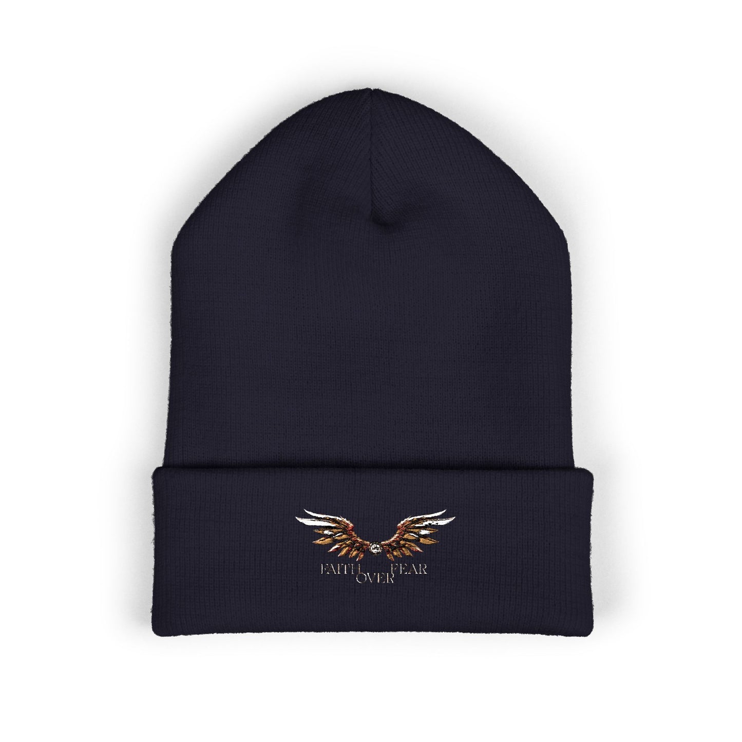 Faith Over Fear Winged Embroidered Feather Antler Beanie