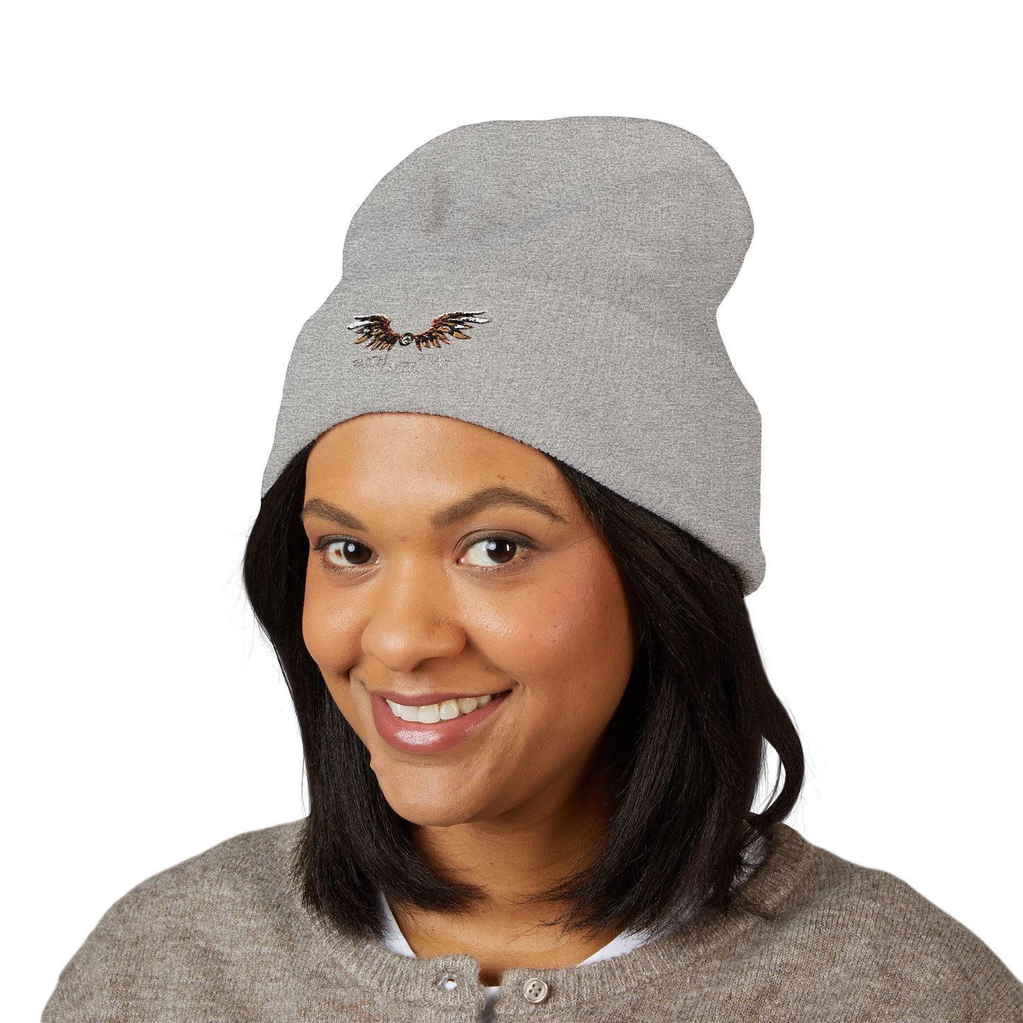 Faith Over Fear Winged Embroidered Feather Antler Beanie