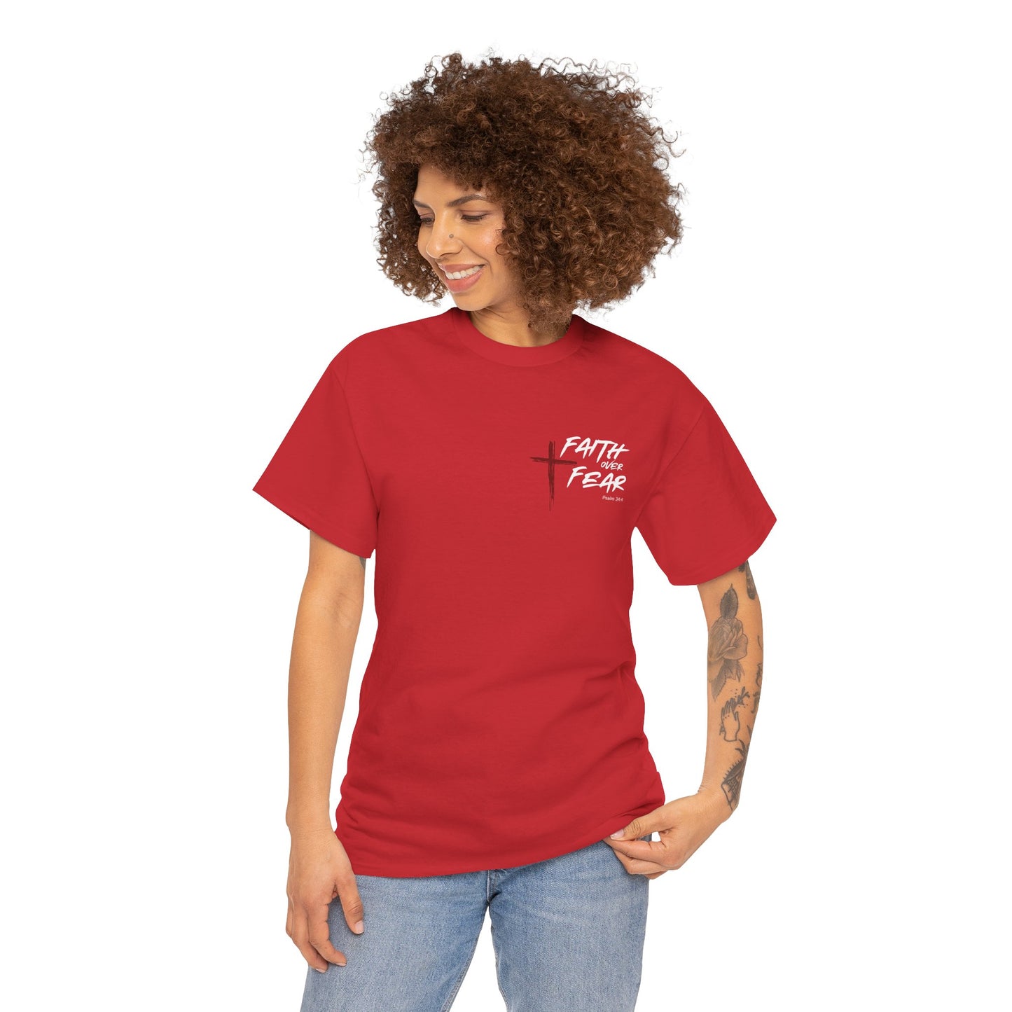 Faith Over Fear Psalm: 34:4 Unisex Heavy Cotton Tee