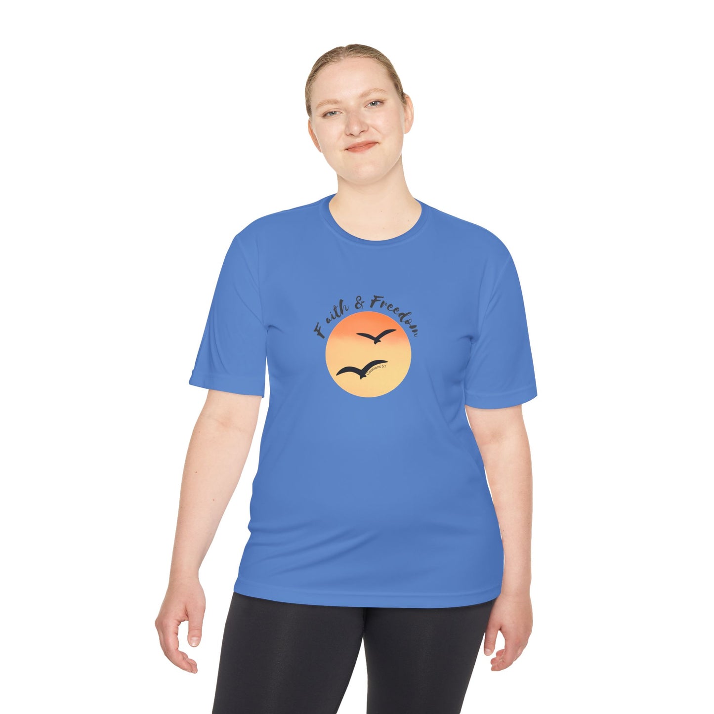 Faith & Freedom Sunset Tee — Moisture-Wicking