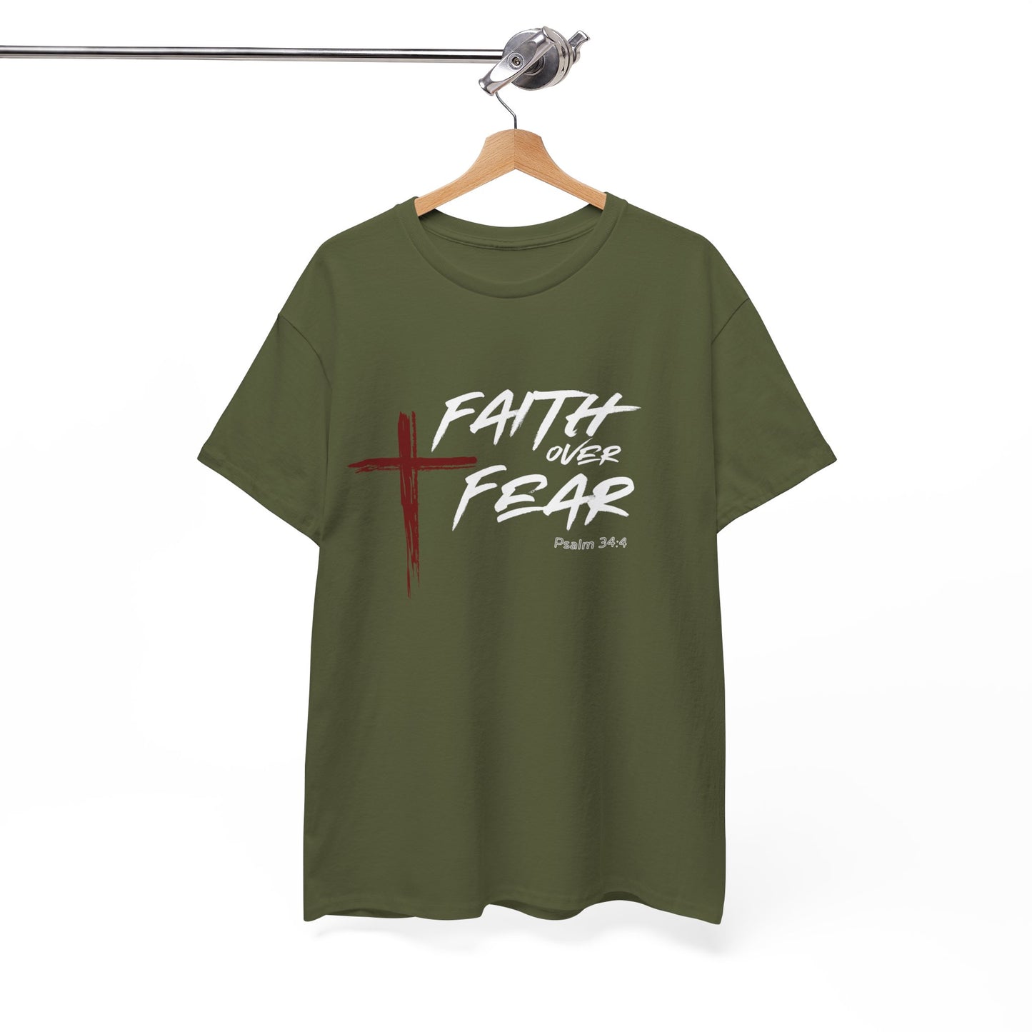 Faith Over Fear Psalm: 34:4 Unisex Heavy Cotton Tee