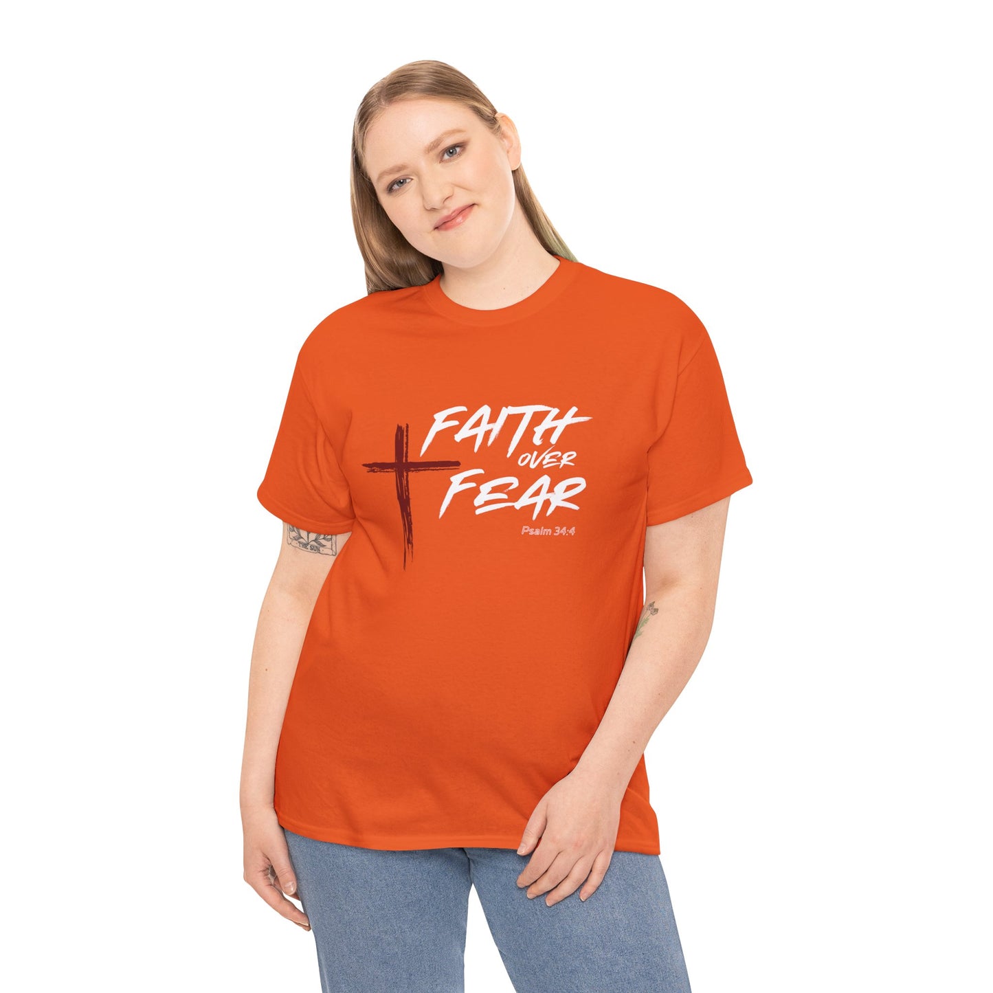 Faith Over Fear Psalm: 34:4 Unisex Heavy Cotton Tee