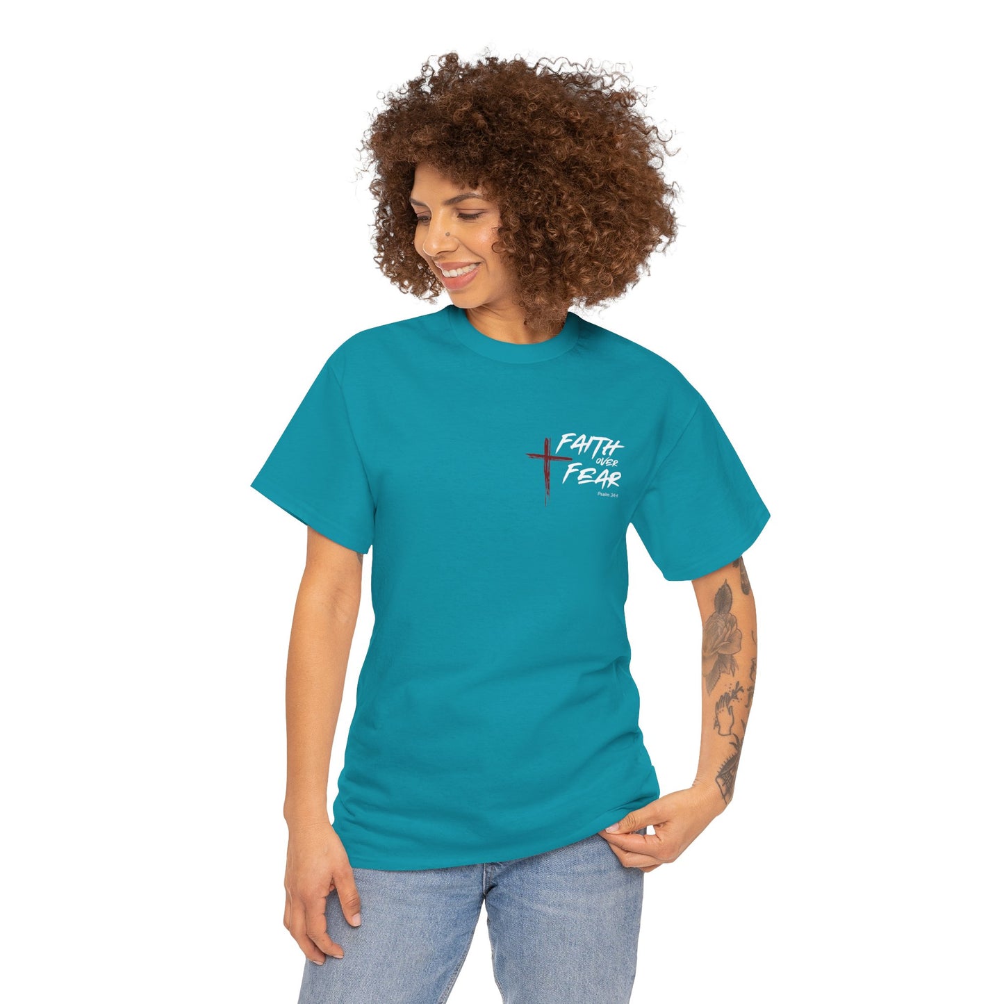 Faith Over Fear Psalm: 34:4 Unisex Heavy Cotton Tee