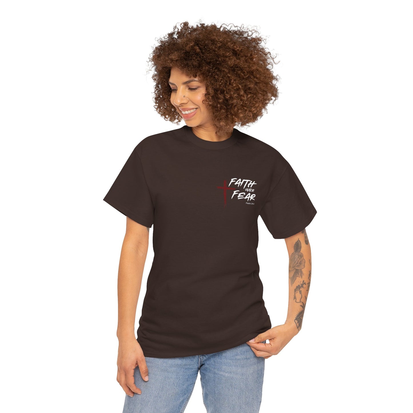 Faith Over Fear Psalm: 34:4 Unisex Heavy Cotton Tee