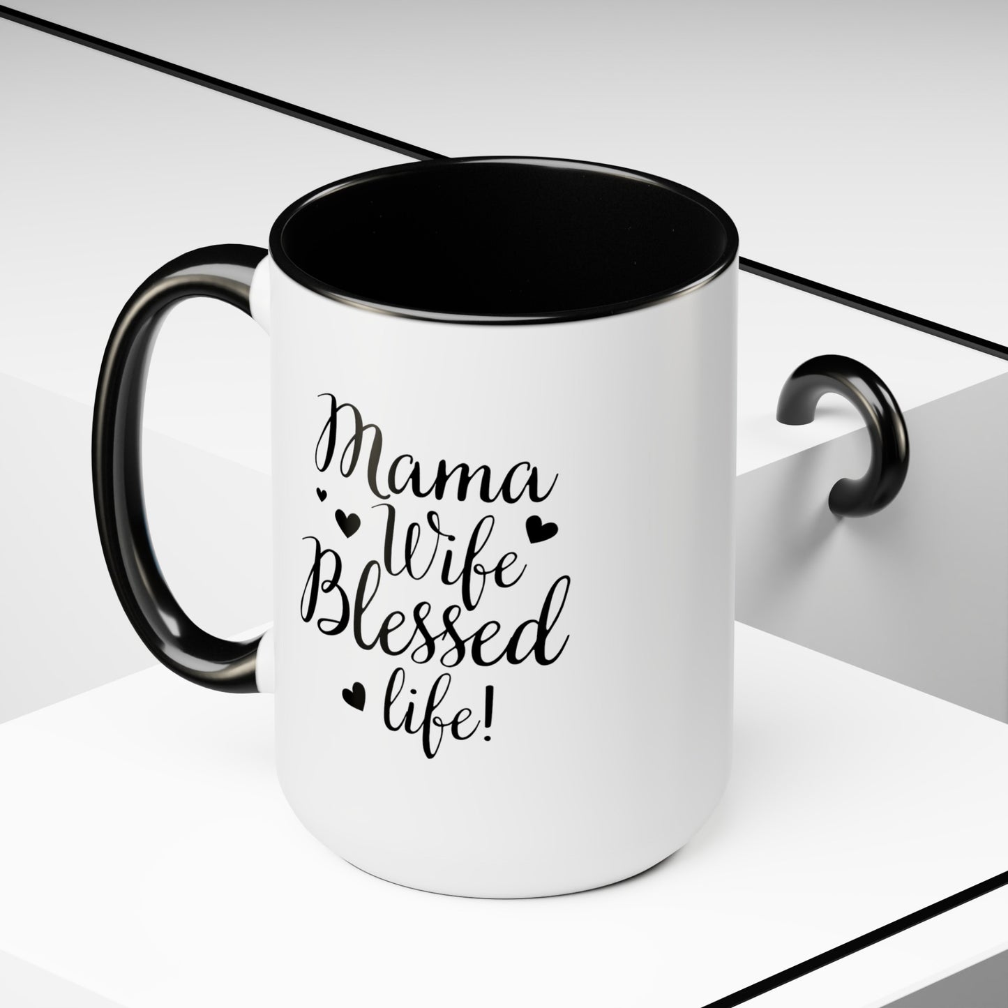 Mama, Wife, Blessed Life - Two-Tone Coffee Mugs, 15oz