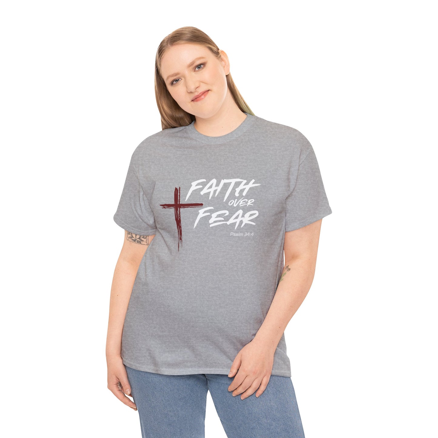 Faith Over Fear Psalm: 34:4 Unisex Heavy Cotton Tee